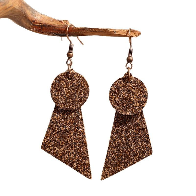 New Vintage Cork Dangle Earrings Geometric Design Retro Vacation Vibe Versatile Elegant Slim Face Ear Accessories For Ladies