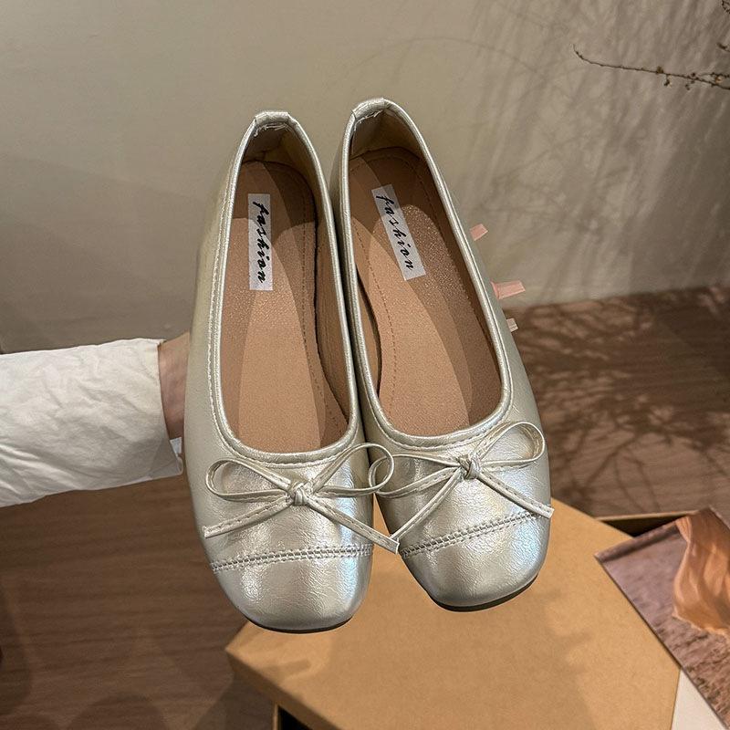 

Французские балетки с круглым носком и бантом, туфли-феи, нежные вечерние туфли на плоской подошве, летние новые женские туфли-одиночки 40 золотой