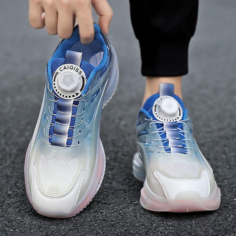 

Men s shoes 2025 summer new rotating button mesh breathable sports shoes medium and large children and adolescents air cushion dad shoes 35