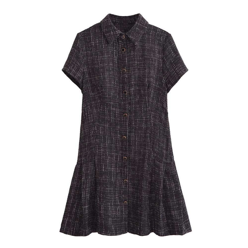 

PB&ZA Women s Textured Plaid Lapel Short Dress, Autumn/Winter 2024 XS чёрный