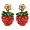 Cute Fruit Beaded Rhinestones Earrings Exquisite Beaded Strawberry Flower Drop Ear Studs Unique Earrings for Party Wear