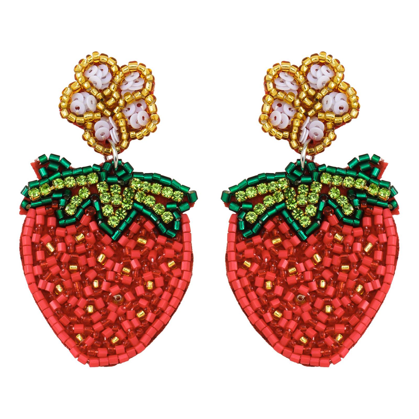 

Strawberry and Floral Drop Earrings Dainty Beaded Strawberry Flower Drop Earrings Accessory Gift for Fashion Lovers