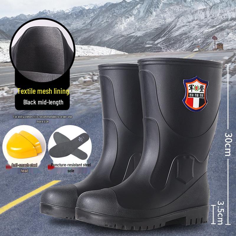Jun Deng Men's High-Top Waterproof Anti-Smash Puncture-Resistant Work Boots - Durable, Thick-Soled Rain Boots for Construction Sites.