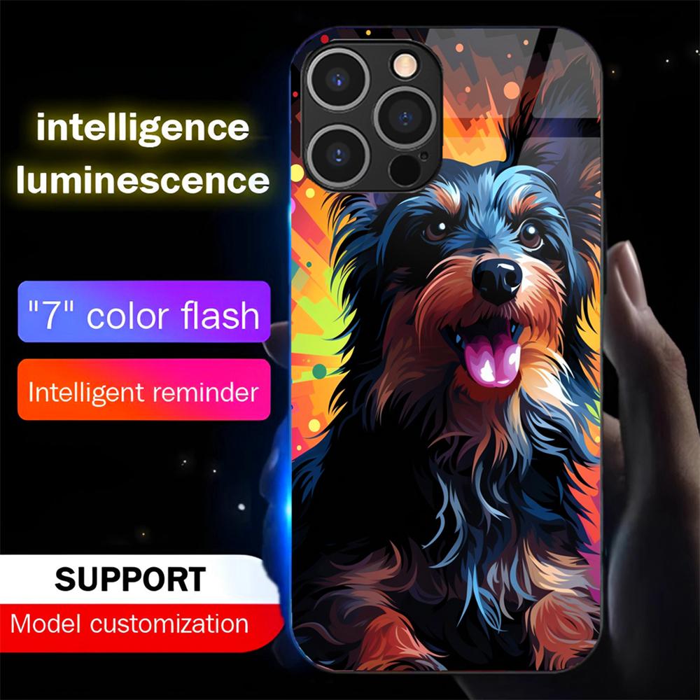 Cute Dog LED Call Flash Glitter Case for iPhone Samsung 【Style A】For Iphone 16 Pro