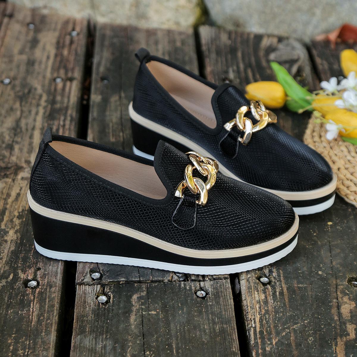 Pegged Heels Single Shoes Women s Shoes Thick-soled Shoes Casual Single Shoes 36 чёрный