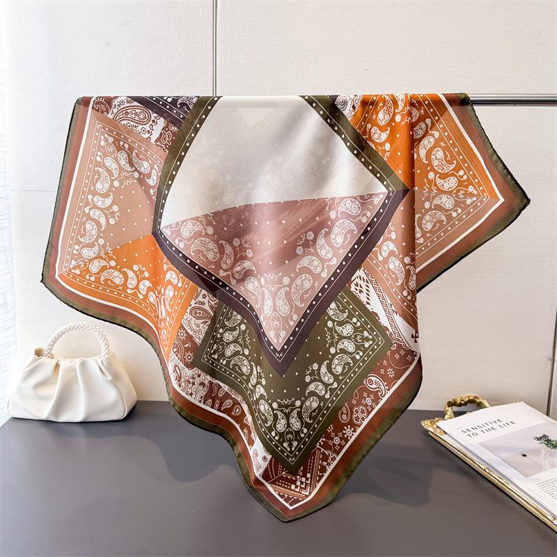 

Boho Patchwork Paisley Square Silk Scarf Soft Satin Silk Summer Beach Vacation Bandana for Women Neck Hair Scarves Bag Ribbon 70X70CM