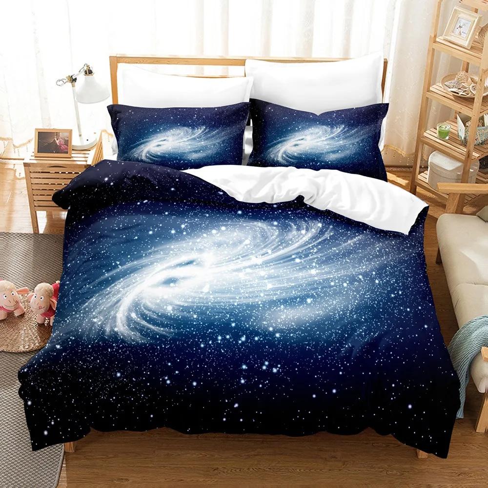 3D Print Cosmic Galaxy Beding Sets for Young Boys ,Astral Soft Duvet Cover Set,Microfiber Warm Comforter Cover,Outer Space Bed Linen Set for Ten Kid