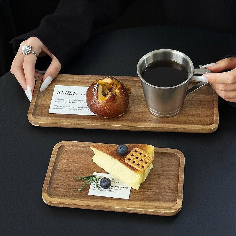 High-end Acacia Wood Rectangular Tray Cafe Plate Afternoon Tea Dessert Plate Bread Serving Tray Tea Tray