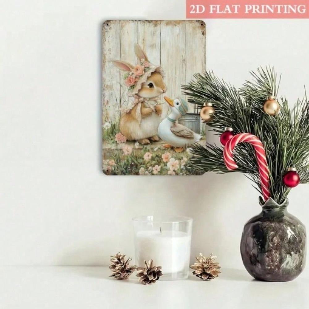 Metal Wall Art Poster Retro Vintage Rabbit Duck Print for Living Room Decor