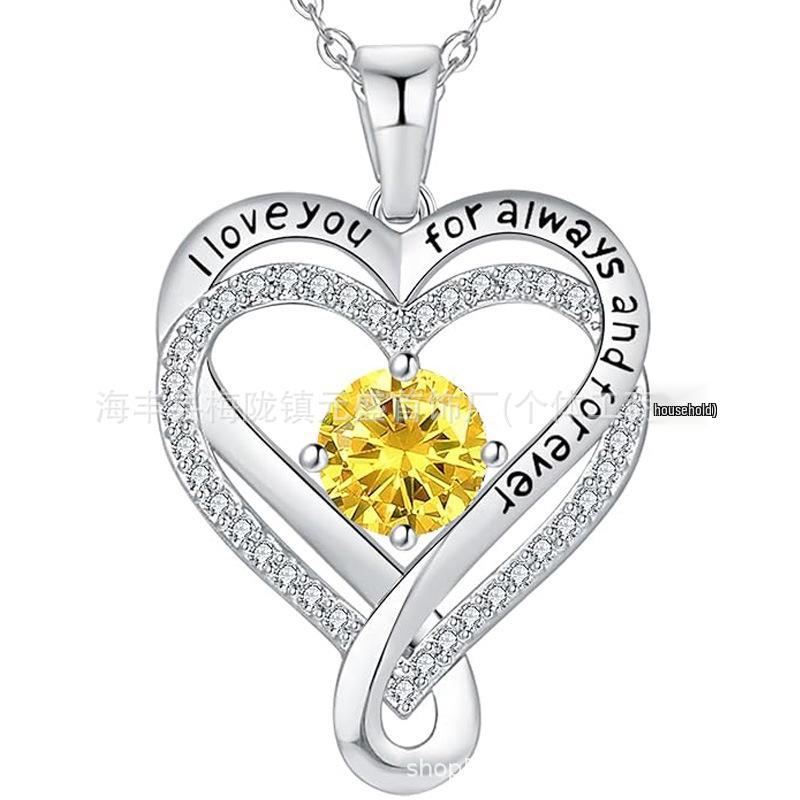 Eternal Heart S925 Sterling Silver Dubbelhalsband med Födelsestenhänge