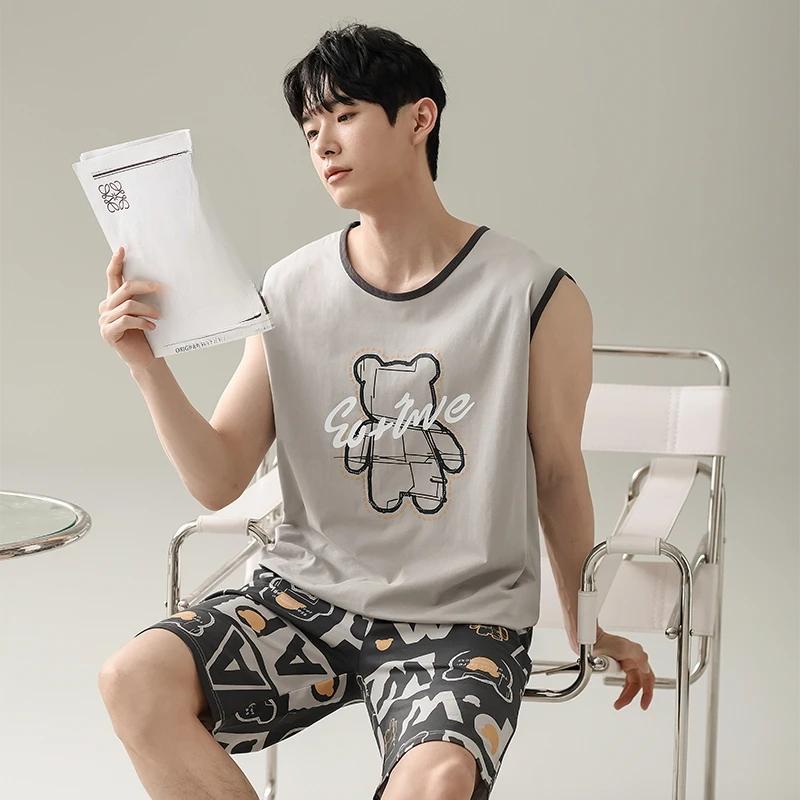 Fashion Modal Sleepwear for Men Modal Soft Home Clothing Summer Sleeveless Pajamas Set Shorts Loungewear Pijamas