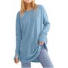 Tops Women’s Solid Color Loose Round Neck Long Sleeve Thumb T-shirt Top Women