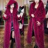 Extra Long Leopard Print Faux Fur Coat - Plus Size Women's Winter Cotton Coat