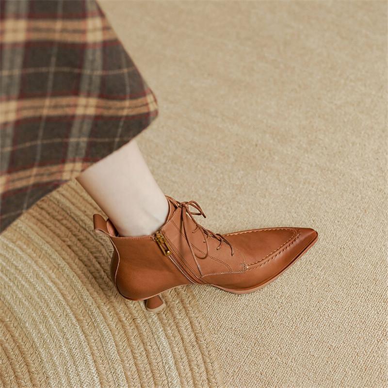 Fashion 2025 Autumn Winter Fashion Pointed Toe Women Shoes French Retro Genuine Leather Ankle Boots for Women Thin Heel Boots Shoe Women