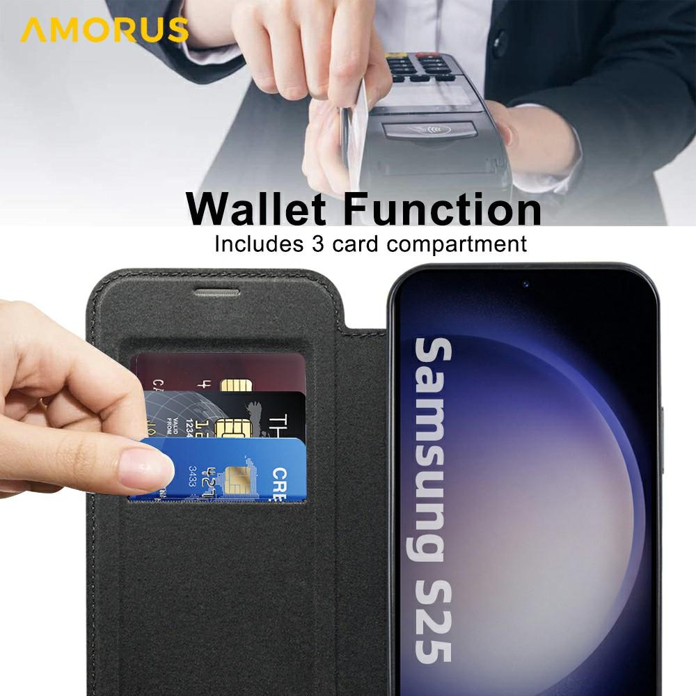 For Samsung Galaxy S25 Case Compatible with MagSafe RFID Blocking Card Holder Leather Phone Cover
