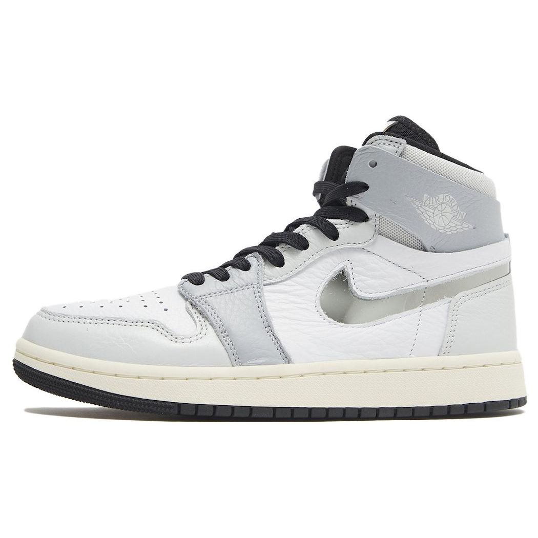 

Air Jordan 1 High Zoom Comfort 2 Chrome Swoosh Women Sneakers Grey White Metallic-Silver FJ4652-100 41