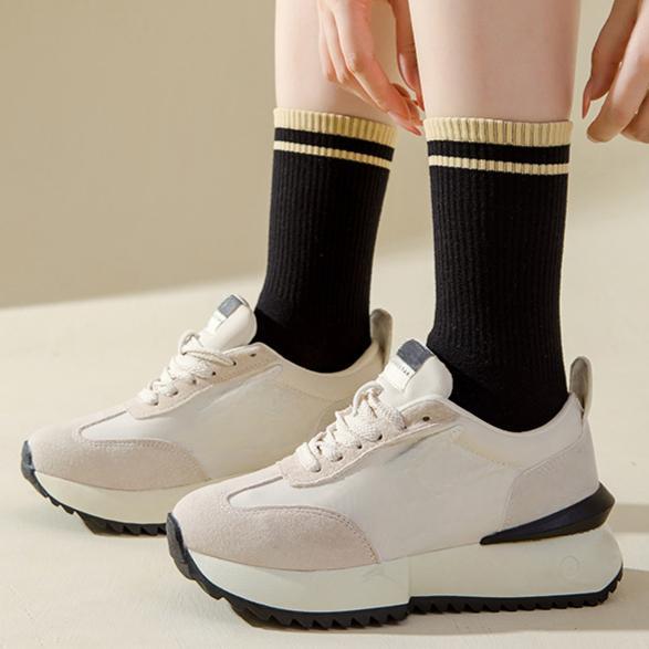 Women's Mid-calf Cotton Sports Socks Maillard Stripes Simple High Elastic Casual Girls Socks Comfortable and Breathable Women's Socks