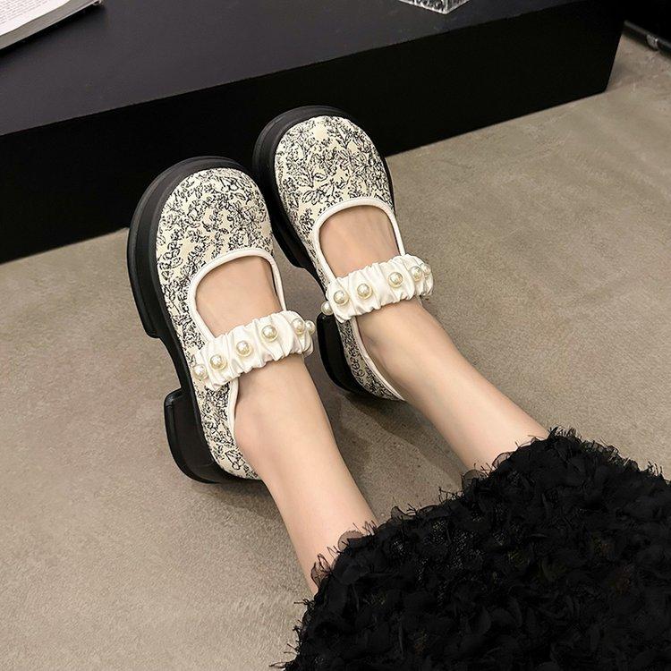 Fashion Mixed Color Chunky Platform Mary Jane Shoes for Women 2024 Autumn New Patent Leather Pumps Woman Thick Bottom Pearl Lolita Shoes