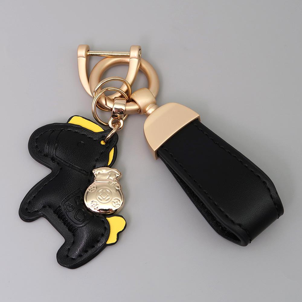 Kleiner Schaf- & Pferdeleder-Schlüsselanhänger mit Perlenanhänger - Gold