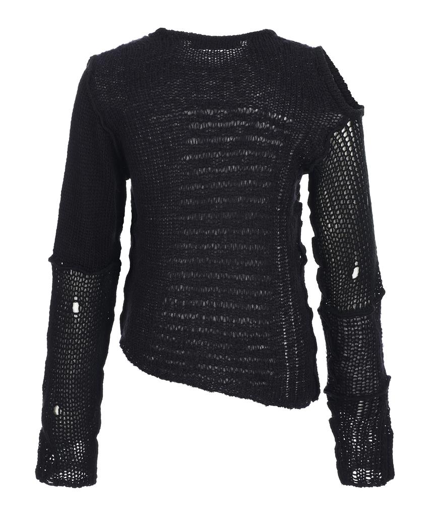 LALAFOX Knit Unbalance Shoulder Slit T-Shirt Black Bq4Kl003