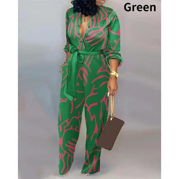 

Женский комбинезон на пуговицах с длинным рукавом и воротником с лацканами, комбинезон с широкими штанинами и поясом XL