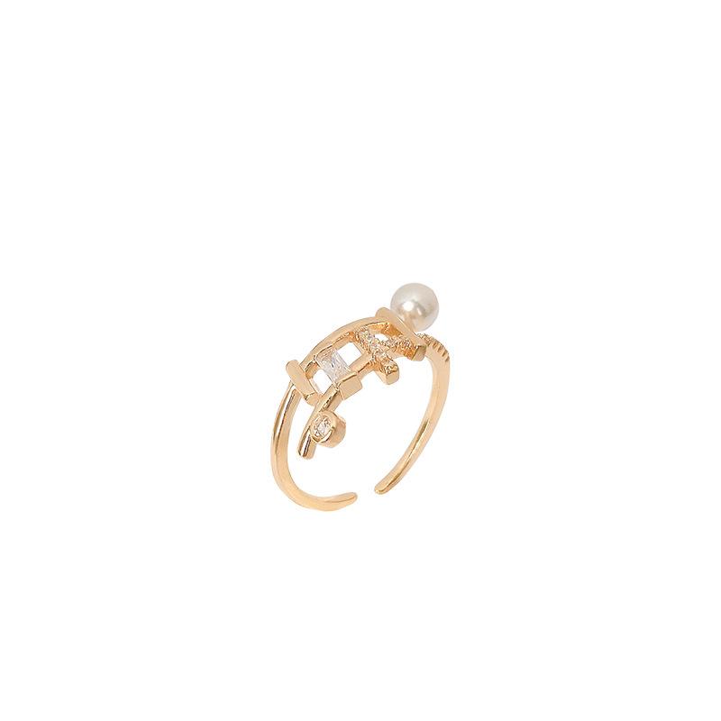 Trendy Cross Grid Pearl Zircon Ring - Stylish, Unique, and Eye-catching Fashion Statement for Women