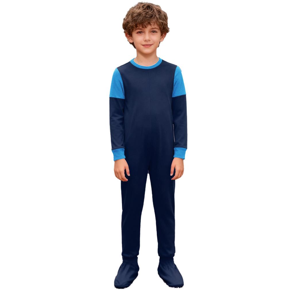 Unisex Kids Adaptive Clothing Round Neck Long Sleeve Anti Strip Back Full Zipper Color Block Footed Jumpsuit Special Needs Clothing
