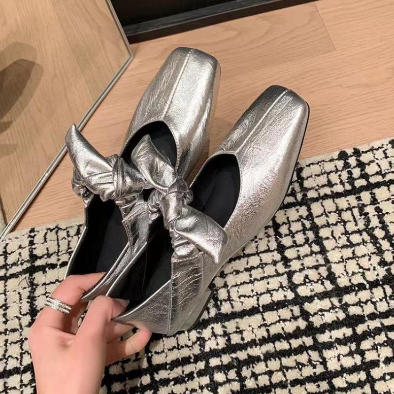 Fashion Fashion Flat Shoes Women's Spring Square Head Shallow Mouth Butterfly Knot Set Foot Soft Soles Non-slip Single Shoes