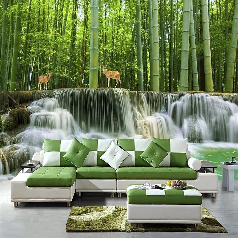 Bamboo Forest Wallpaper Waterfall 3d Scenery Wall Mural Living Room Tv Sofa Bedroom Study 3d Wall Paper