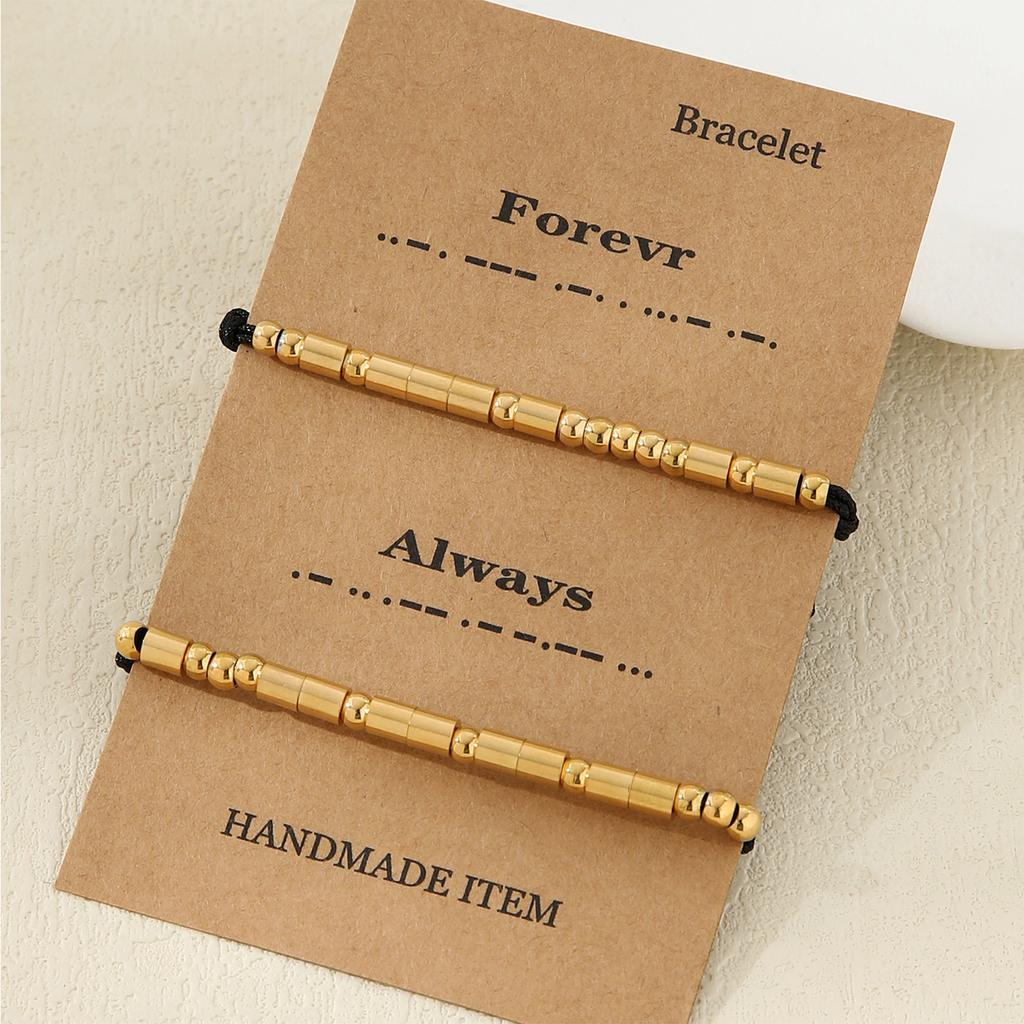 Set of 2 Fashionable Morse Code Couple Bracelets Stainless Steel Texture Unique Bracelet for Youthful and Stylish Lover