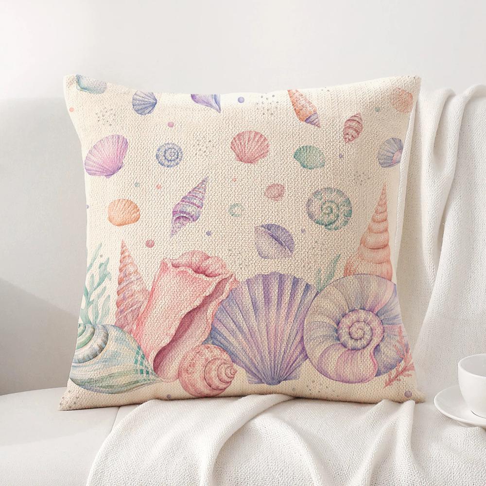 Cute Conch Print Cushion Cover Linen Organic Fabric DoubleSided Printing Sofa Breathable Home Decor Gift Pillow Case