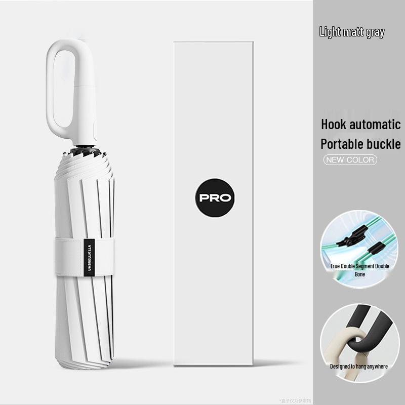 72-Rib Automatic Ring Buckle Umbrella: Portable, Reinforced, Dual-Use for Sun & Rain, Folding Hook Design for Men & Women