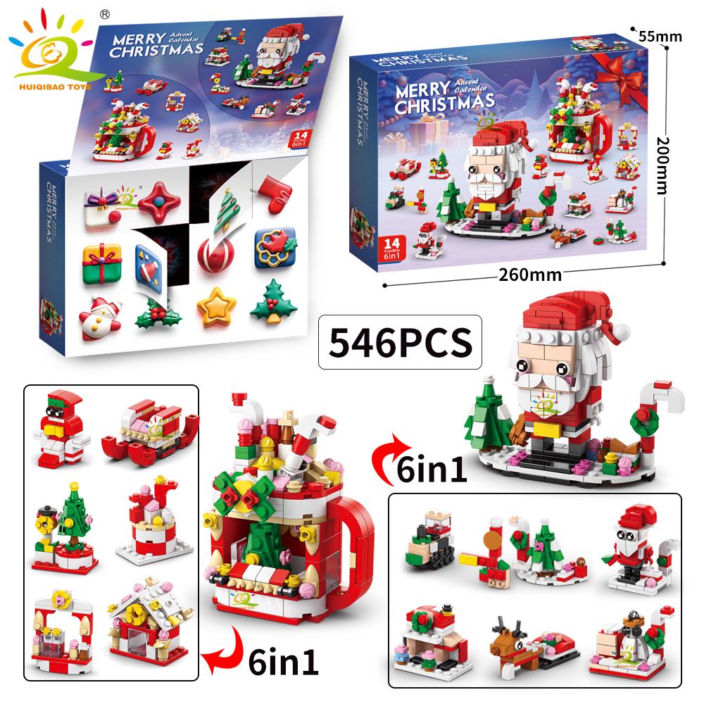 Christmas Countdown Calendar Elk Deer Santa Claus Building Blocks City Snow House Xmas Tree Bricks Set Toy for Children