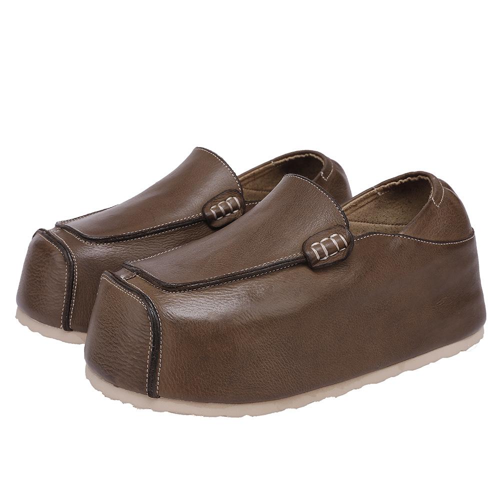 Johnature Genuine Leather Invisible Height Increasing Shoes Retro Handmade Flat Platform Shoes