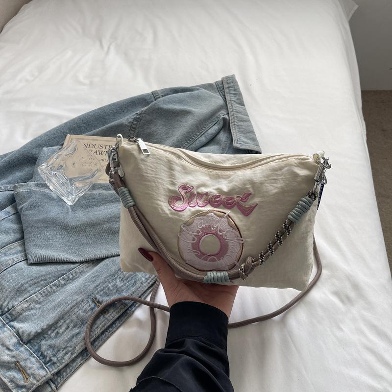 Heavy Industry Embroidery Donut Portable Nylon Bag Women's Casual Going Out Crossbody Bag Versatile Shoulder Bag