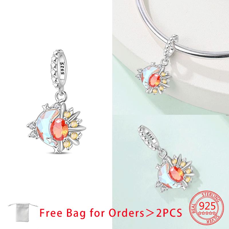 Charms Shining Zircon Moon Planet Rainbow Star Beads Copper Pendant Fit Original Bracelets Diy Women Jewelry Fine Gift