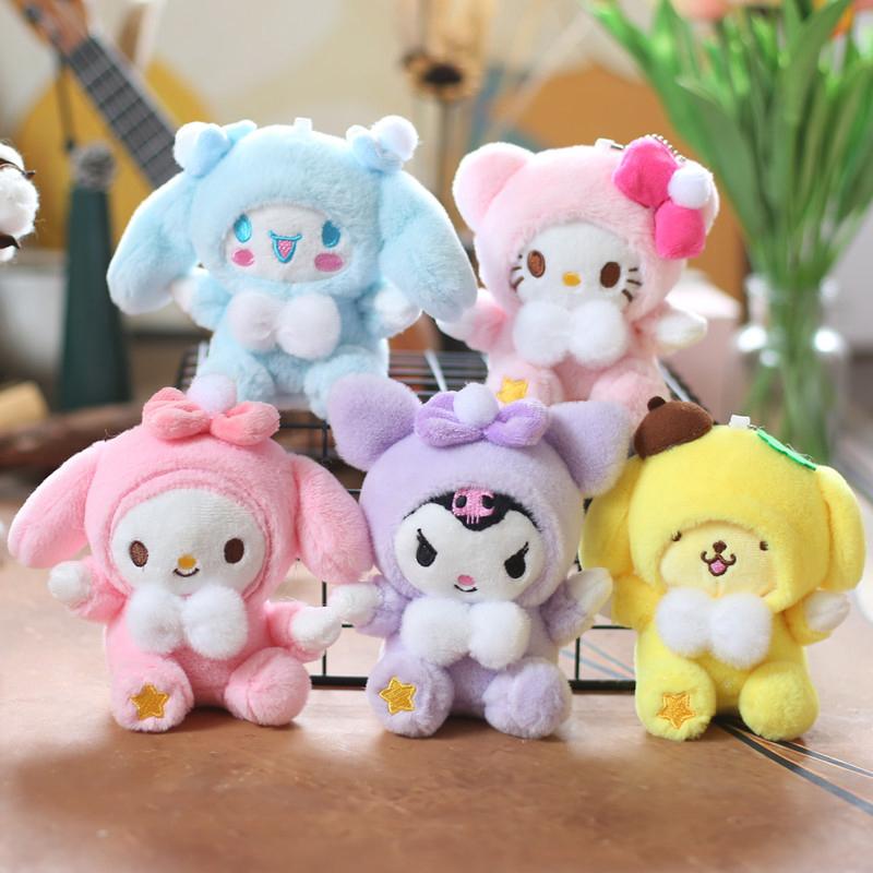 1Pc Kawaii Hello Kitty Kuromi Melody Pompom Purin Cinnamoroll Plush Doll Toys Pendant Cute Plush Keychain Bag Pendant 12Cm