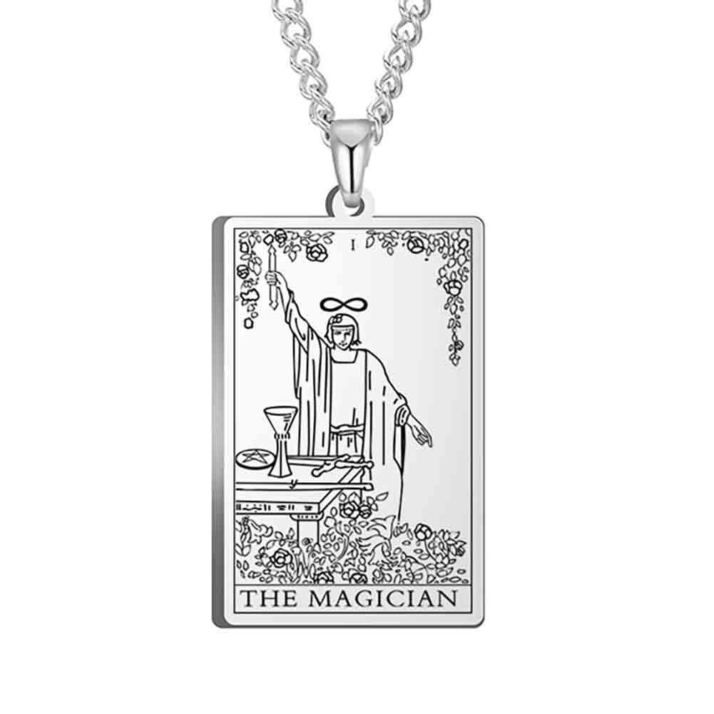 Stainless Steel Tarot Card Pendant Necklace - Men's Retro Hip Hop Style