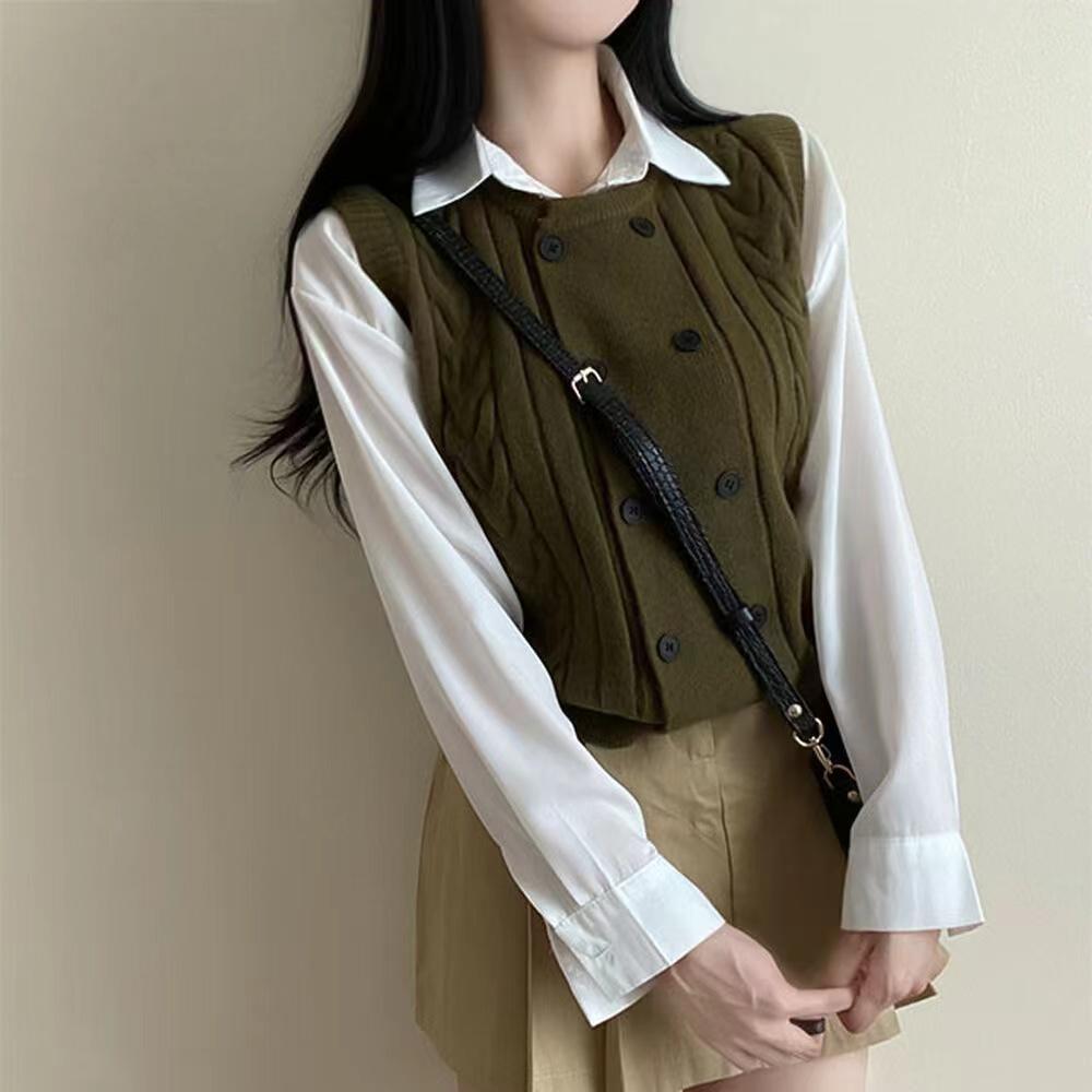 Korean Fashion Knitting Double Breasted Sweater Winter Retro Knit New Design Cardigan Women Aesthetic Casual Joker Sleeveless Vest
