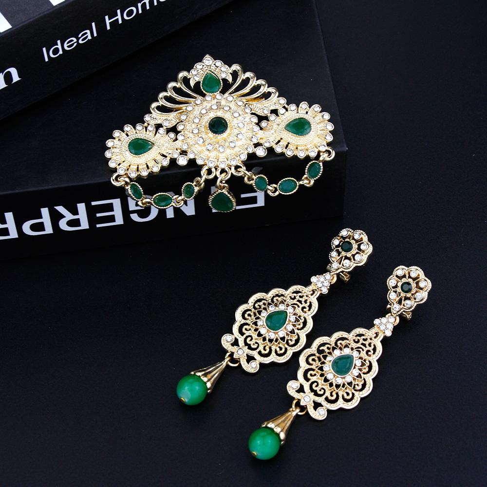 Gold Color Wedding Jewelry Brooch Earring Sets For Women Pins Bijoux Gift