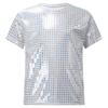 Unisex Kids Shiny Plaid Sequins T-shirt Round Neck Short Sleeve Cheerleading Dance Top