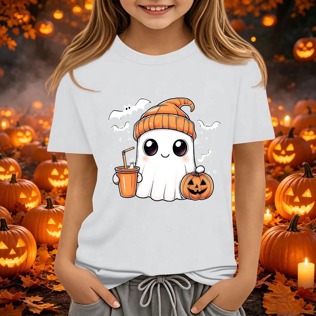 Kids Halloween Printed Short Sleeve T-Shirt Loose Fit Round Neck Casual Tee