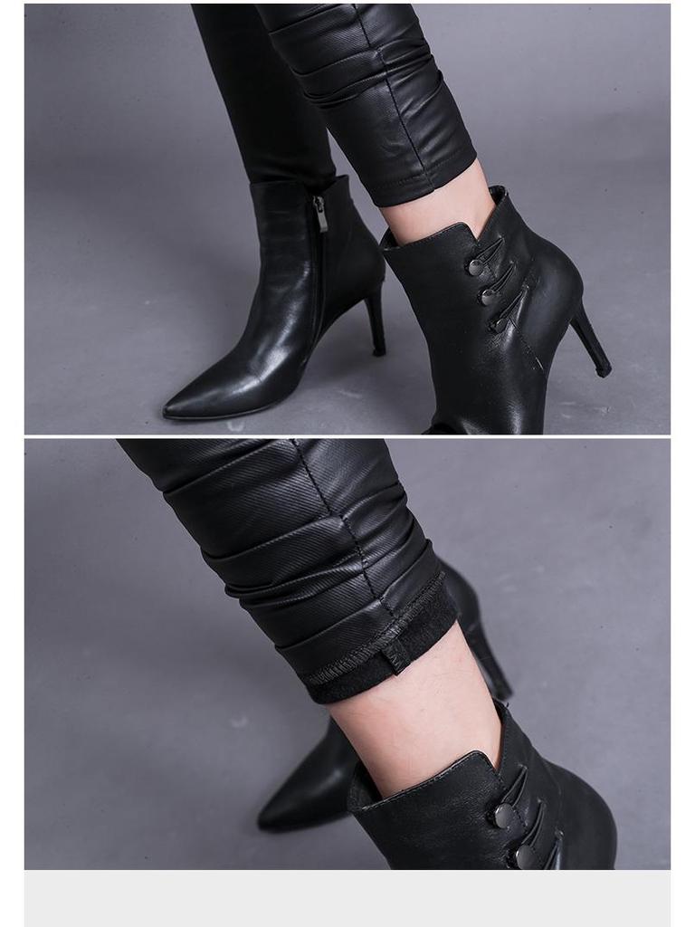 Matné kožené legíny s vysokým pasem a fleecovou podšívkou pro ženy - Podzimní/zimní kolekce