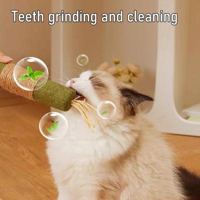 Cat Catnip Chew Stick Toy with Jute Rope Bite Resistant Cat Feather Teething Toy Pet Teeth Cleaning Interactive Boredom Toy