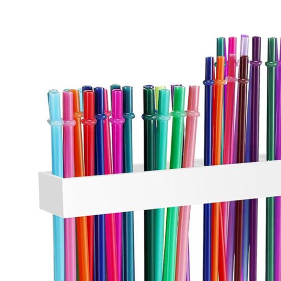 Storage Rack Transparent Acrylic Straw Holder with Drain Hole Adjustable Height Adhesive Tape Straw Organizer