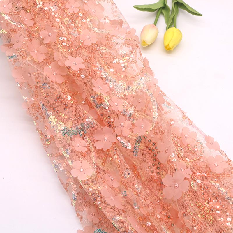3D Sequin Petal Embroidery Fabric for Wedding Dress, Cheongsam, Hair Accessories, Shoes, Clothing, and DIY Crafts