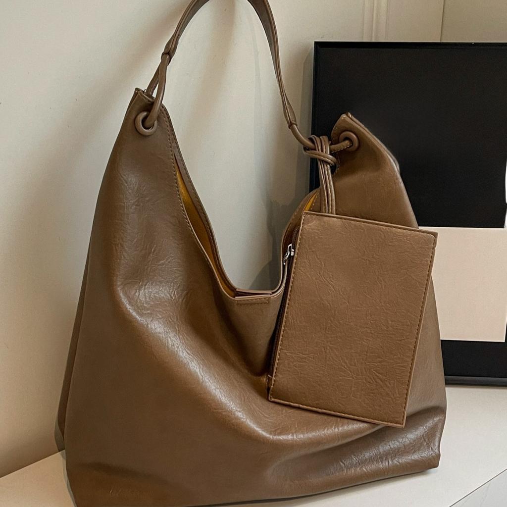 Retro Tote Bag for Women, 2025 New Fashion Shoulder Bag, Simple Commuter Work Bag, Large Capacity PU Leather Handbag