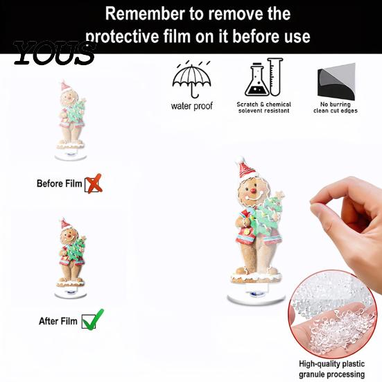 Desktop Ornament for Christmas Xmas Acrylic Ornament, 2D Flat Tree Gingerbread Man with Decorative Holiday Rotatable Base, Table Centerpiece