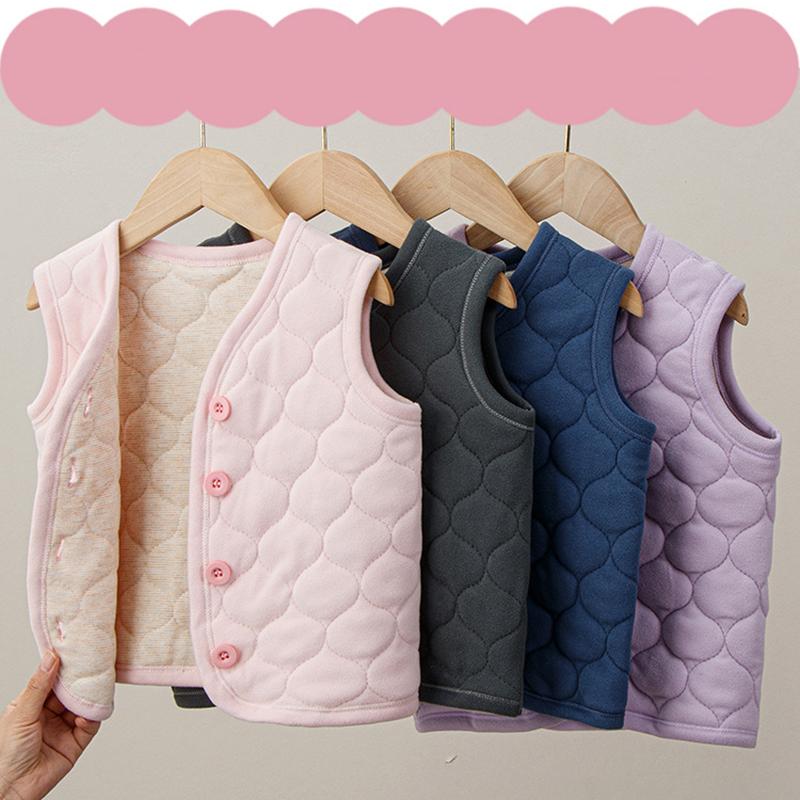 Children's Vest Autumn Winter Boys Girls Solid Color Thick Warm Cardigan Student Base Shirt Underwear Jacket Baby  Clothing