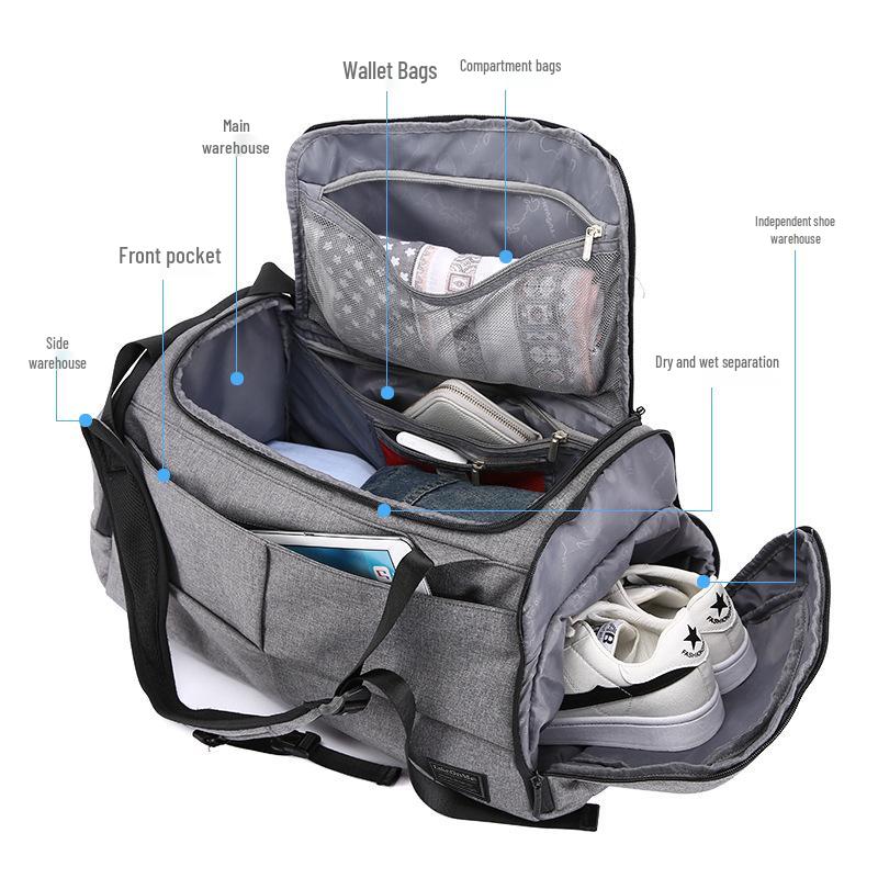 Large Travel Gym Bag with Anti-Theft, Dry & Wet Separation, and Suitcase Handle Attachment